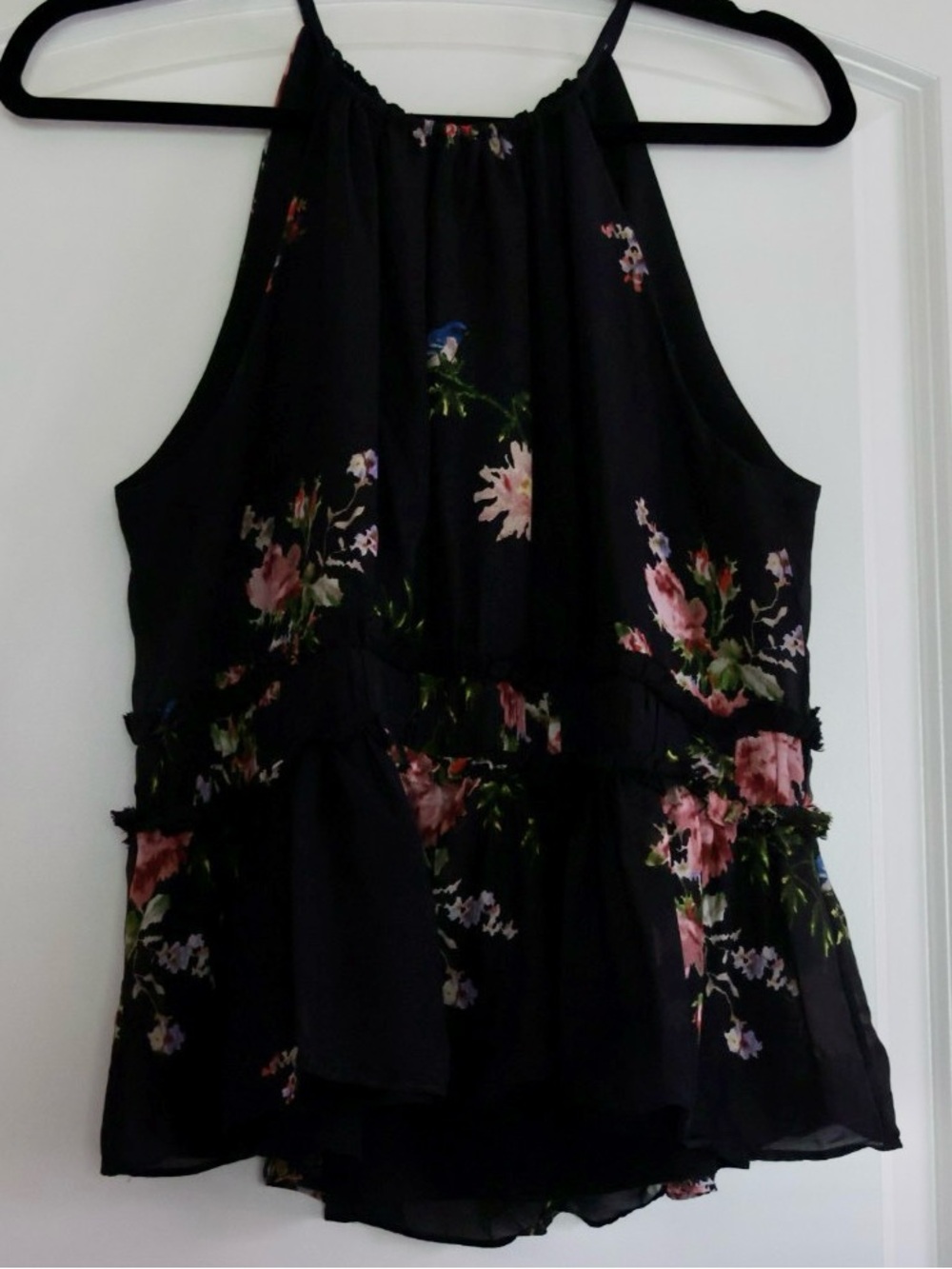 Joie Silk Black Floral Halter Camisole Tank with Pink Flowers
